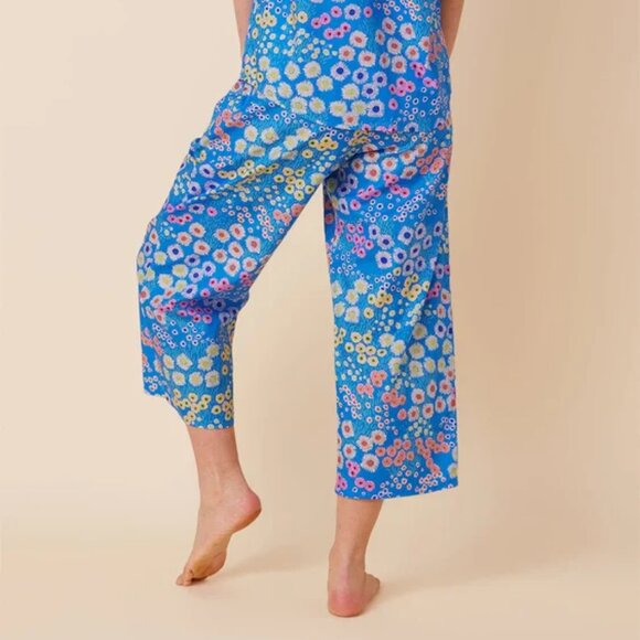 NWT Womens The Cat's Pajamas Cerulean Floral Blue Multi 2 Pc Set Top Bottom L - Picture 4 of 15